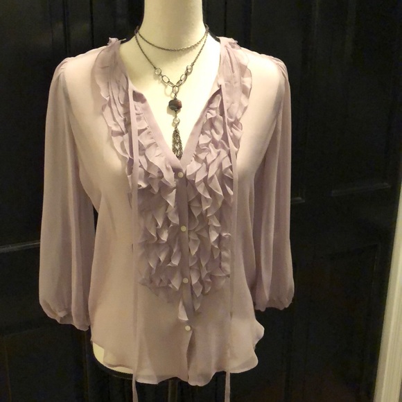 Gap shear silk lavender ruffled button down top - Picture 2 of 8